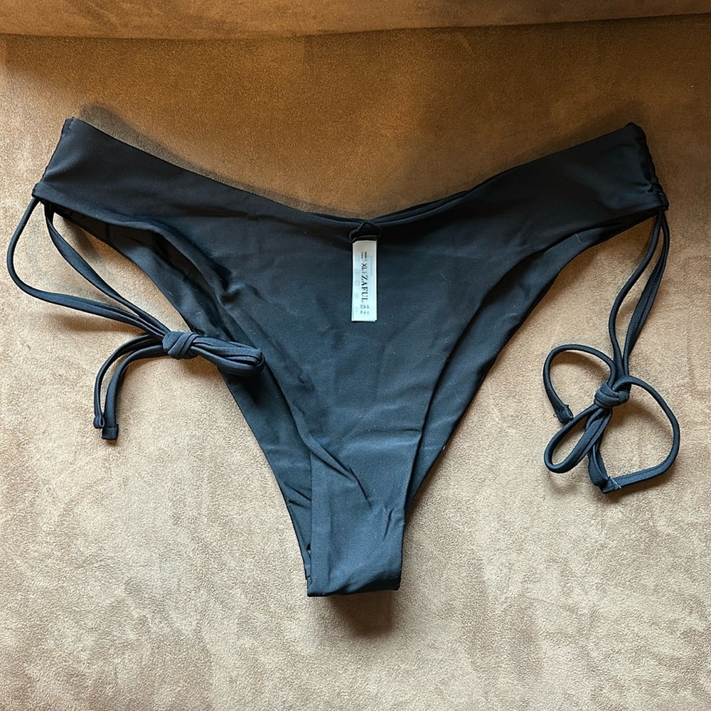Zaful Black Bikini Bottom cheeky side tie NWT SZ 10 Extra Large